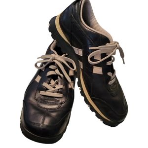 Skechers Women Black Leather/Beige Lace Up/Sporty Oxford Shoe Size 7